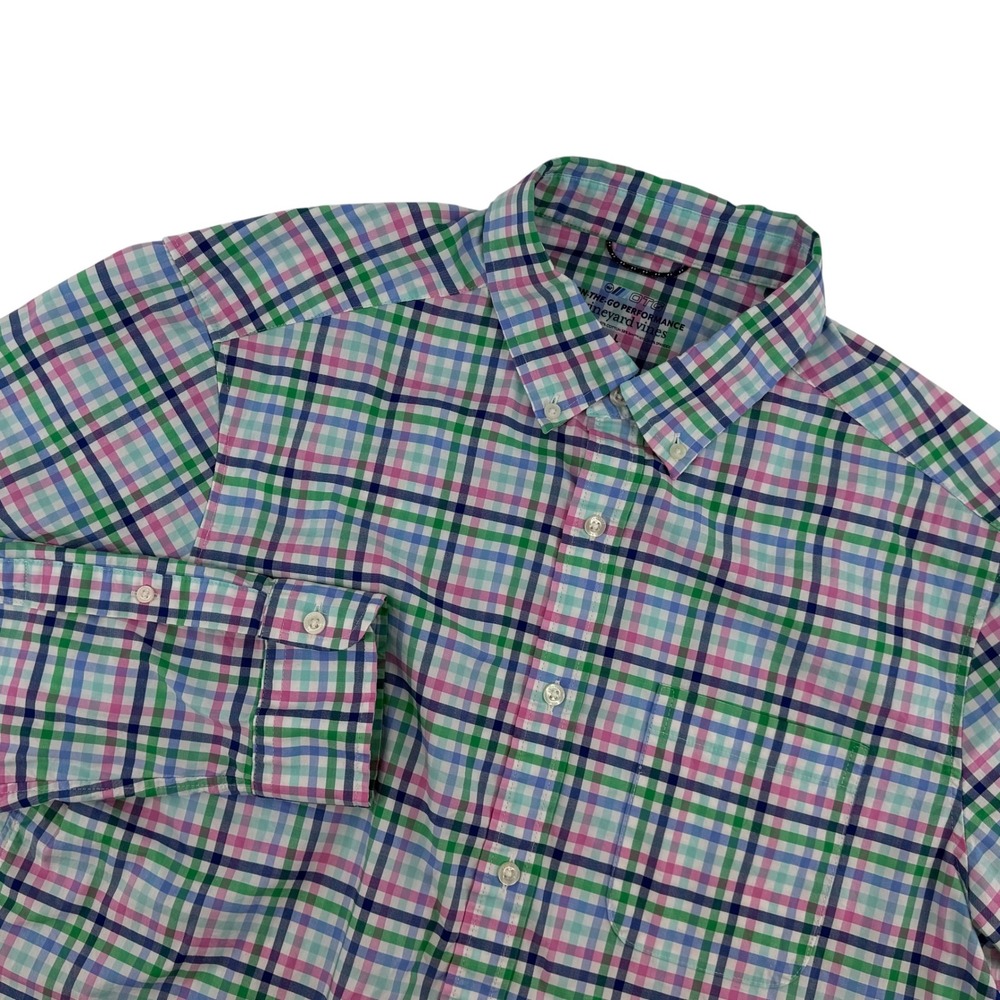 Vineyard Vines Mens On-The-Go Performance Plaid Shirt brrr Cooling Blue‎ Pink L